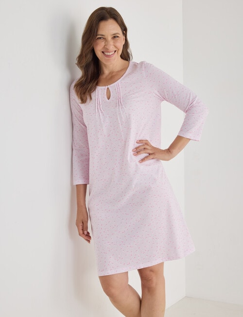 Ruby & Bloom Cotton 3/4 Sleeve Nightie, Pink Leaf product photo View 04 L