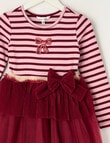 Mac & Ellie Long Sleeve Yarn Dyed Stripe Bow Dress, Blush & Berry product photo View 02 S