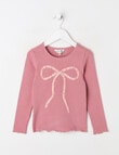 Mac & Ellie Velvet Bow Long Sleeve Rib Tee, Rosewood product photo