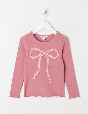 Mac & Ellie Velvet Bow Long Sleeve Rib Tee, Rosewood product photo