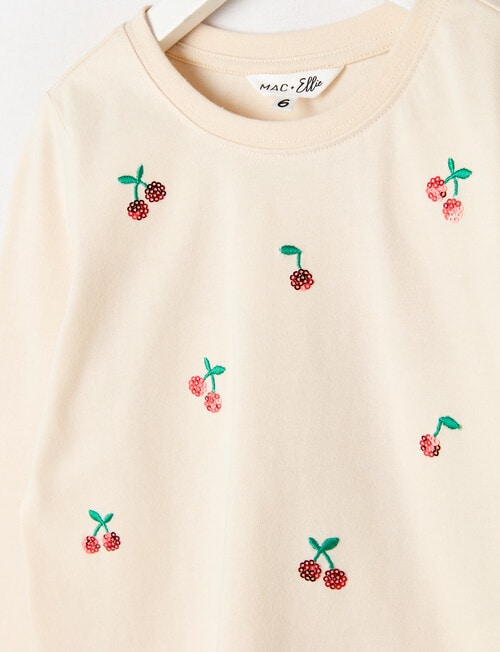 Mac & Ellie Sequin Cherries Long Sleeve Tee, Biscuit product photo View 02 L
