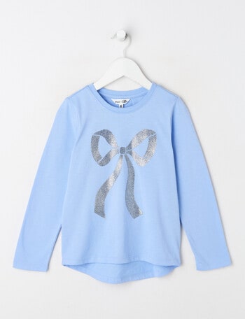 Mac & Ellie Glitter Bow Long Sleeve Tee, Periwinkle product photo