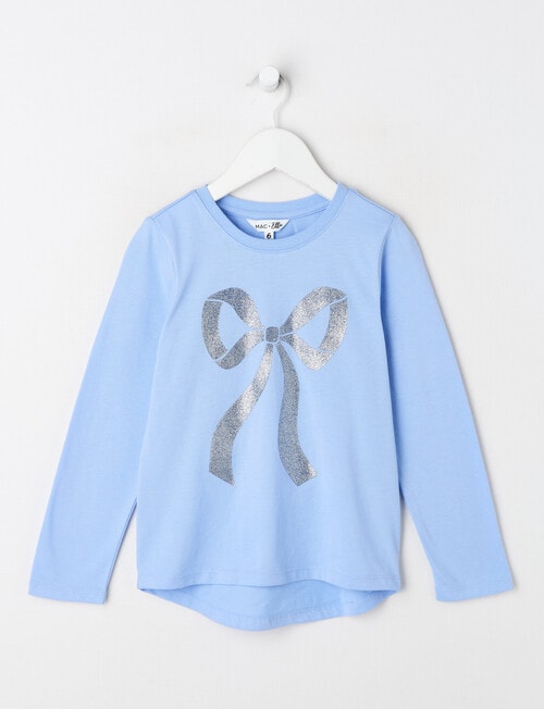 Mac & Ellie Glitter Bow Long Sleeve Tee, Periwinkle product photo