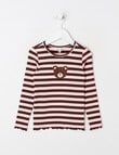 Mac & Ellie Bear Long Sleeve Stripe Rib Tee, Chocolate & Blush product photo