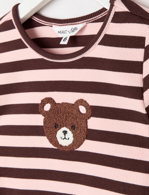 Mac & Ellie Bear Long Sleeve Stripe Rib Tee, Chocolate & Blush product photo View 02 L