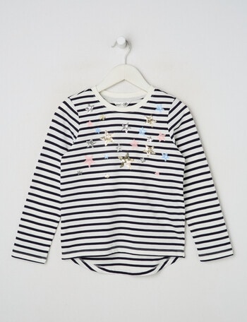 Mac & Ellie Sequin Stars Stripe Long Sleeve Tee, Navy product photo