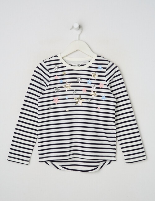 Mac & Ellie Sequin Stars Stripe Long Sleeve Tee, Navy product photo
