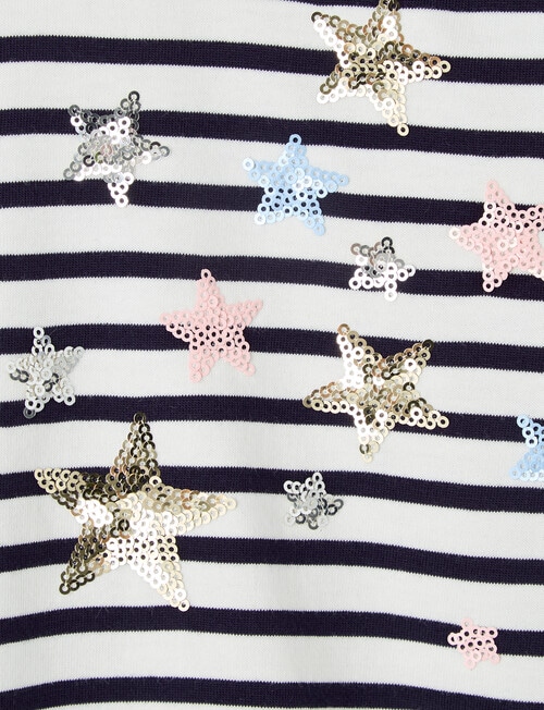 Mac & Ellie Sequin Stars Stripe Long Sleeve Tee, Navy product photo View 02 L