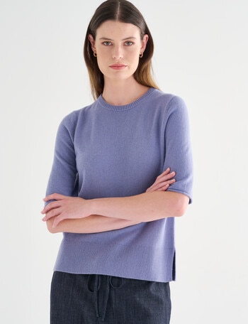Jigsaw Carve Cashmere Blend Tee, Smokey Blue product photo
