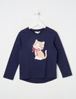 Mac & Ellie Applique Kitten Long Sleeve Tee, Navy product photo