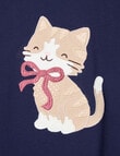 Mac & Ellie Applique Kitten Long Sleeve Tee, Navy product photo View 02 S