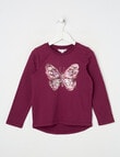 Mac & Ellie Sequin Butterfly Long Sleeve Tee, Berry product photo