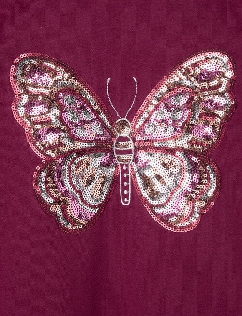 Mac & Ellie Sequin Butterfly Long Sleeve Tee, Berry product photo View 02 L