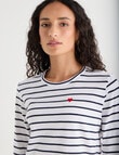 Zest Organic Cotton Embroidered Stripe Long Sleeve Tee, Navy & White product photo