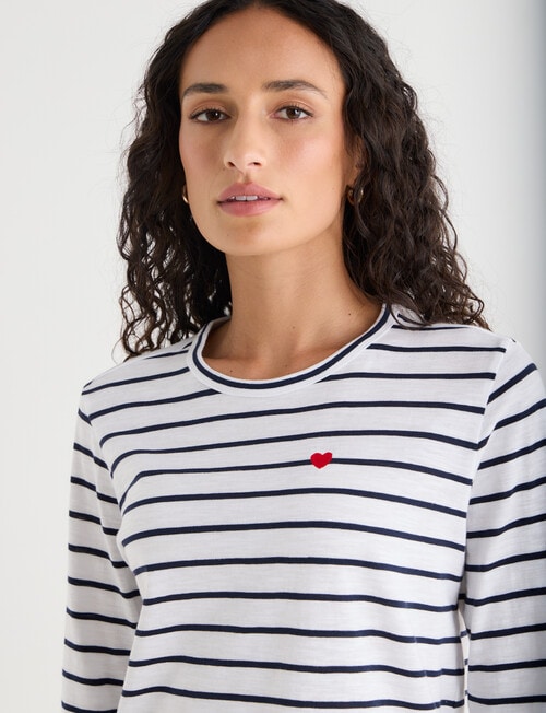 Zest Organic Cotton Embroidered Stripe Long Sleeve Tee, Navy & White product photo