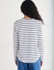 Zest Organic Cotton Embroidered Stripe Long Sleeve Tee, Navy & White product photo View 02 S