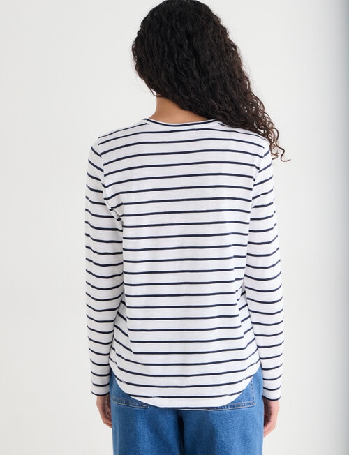 Zest Organic Cotton Embroidered Stripe Long Sleeve Tee, Navy & White product photo View 02 L