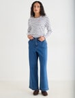 Zest Organic Cotton Embroidered Stripe Long Sleeve Tee, Navy & White product photo View 03 S