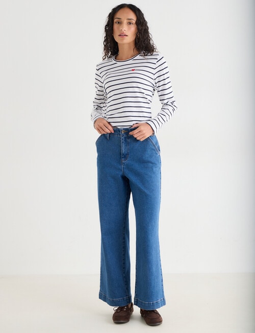 Zest Organic Cotton Embroidered Stripe Long Sleeve Tee, Navy & White product photo View 03 L