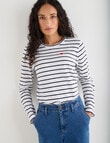 Zest Organic Cotton Embroidered Stripe Long Sleeve Tee, Navy & White product photo View 04 S