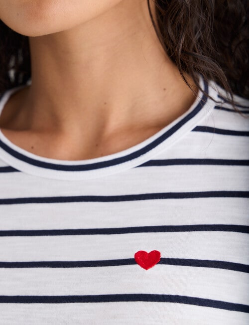 Zest Organic Cotton Embroidered Stripe Long Sleeve Tee, Navy & White product photo View 05 L