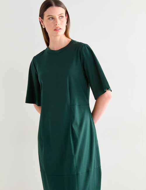 Jigsaw Cinch Crew Neck Dress, Forest Green product photo