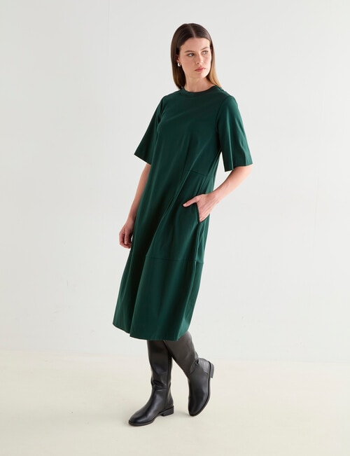 Jigsaw Cinch Crew Neck Dress, Forest Green product photo View 03 L