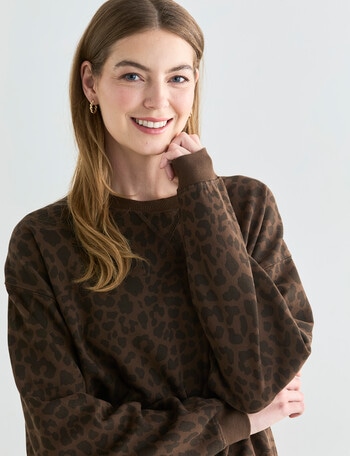 Denim Republic Printed Sweatshirt, Chocolate Leopard product photo