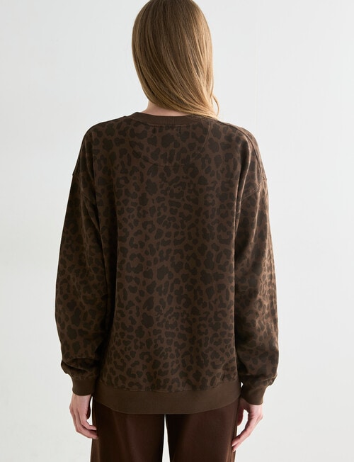 Denim Republic Printed Sweatshirt, Chocolate Leopard product photo View 02 L