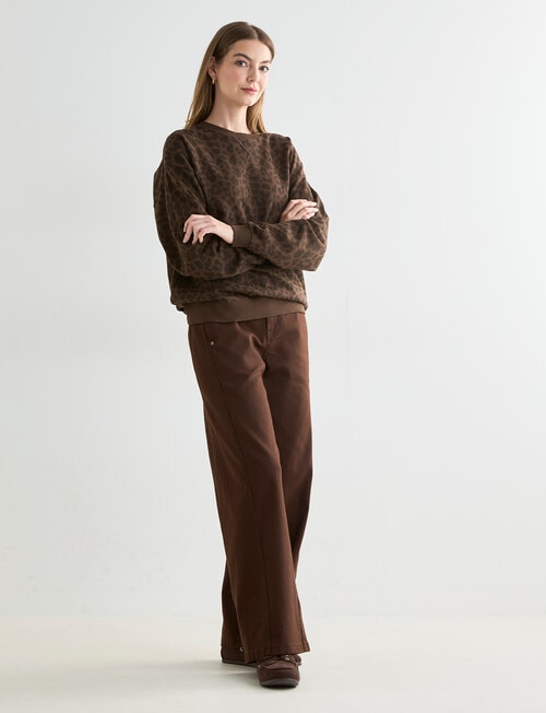 Denim Republic Printed Sweatshirt, Chocolate Leopard product photo View 03 L