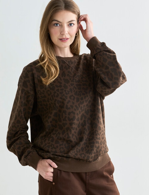 Denim Republic Printed Sweatshirt, Chocolate Leopard product photo View 05 L