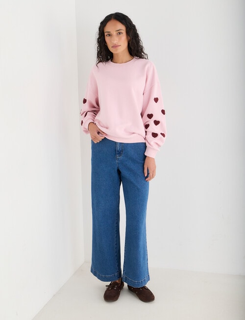 Zest Embroidered Puff Sleeve Sweatshirt, Pink product photo View 03 L