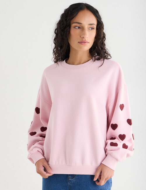 Zest Embroidered Puff Sleeve Sweatshirt, Pink product photo View 07 L
