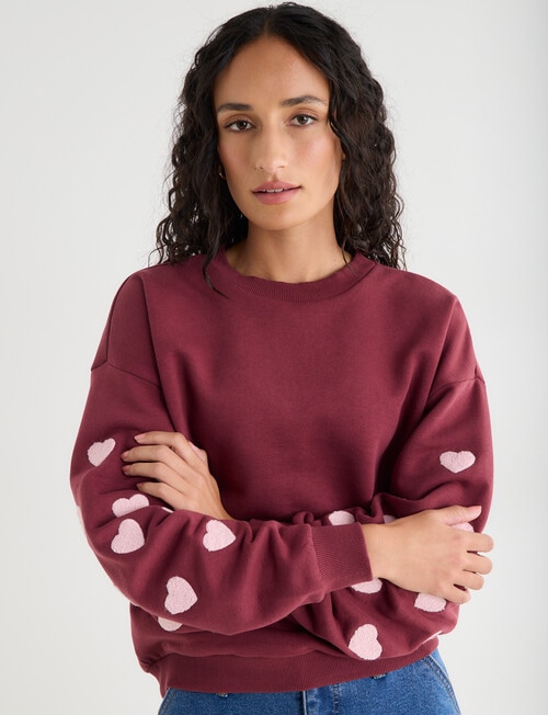 Zest Embroidered Puff Sleeve Sweatshirt, Cherry product photo
