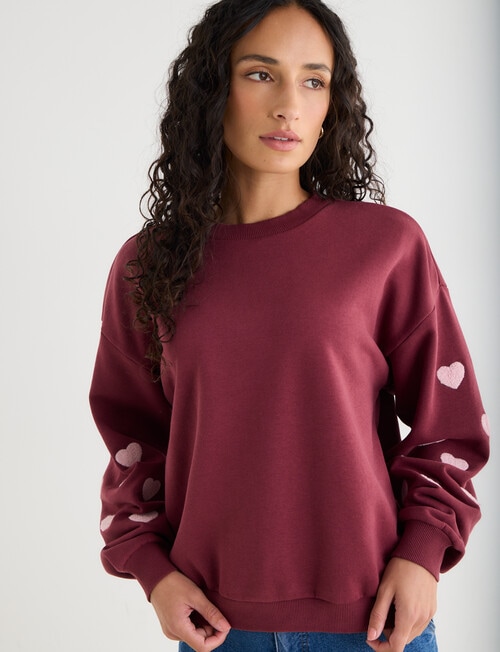 Zest Embroidered Puff Sleeve Sweatshirt, Cherry product photo View 07 L