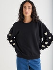 Zest Embroidered Puff Sleeve Sweatshirt, Black product photo