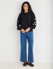 Zest Embroidered Puff Sleeve Sweatshirt, Black product photo View 03 S