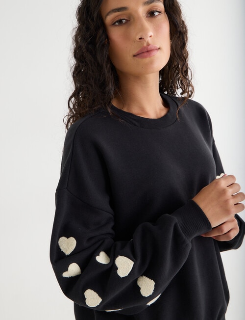 Zest Embroidered Puff Sleeve Sweatshirt, Black product photo View 05 L