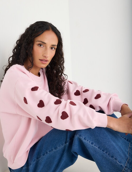 Zest Embroidered Puff Sleeve Sweatshirt, Pink product photo