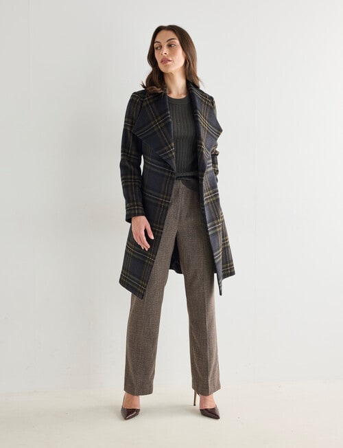 Oliver Black Check Wrap Coat, Navy product photo View 03 L