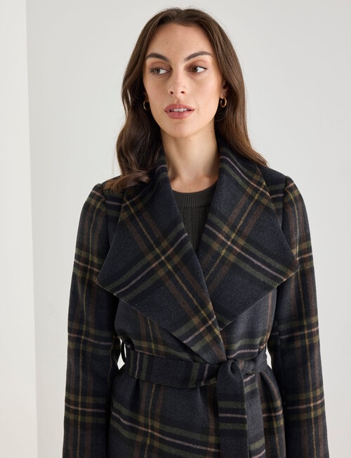 Oliver Black Check Wrap Coat, Navy product photo View 06 L