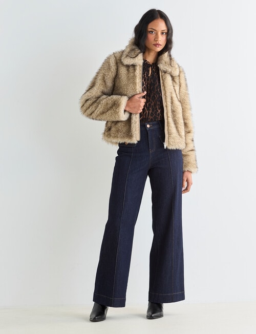 Whistle Faux Fur Zip Up Jacket, Natural product photo View 03 L