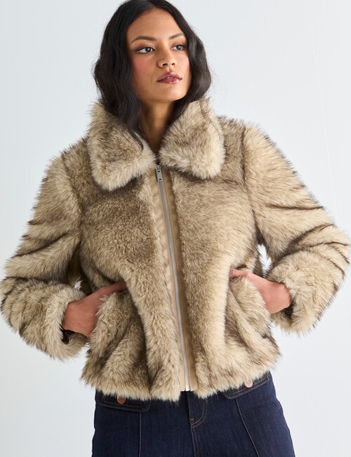 Whistle Faux Fur Zip Up Jacket, Natural product photo View 04 L