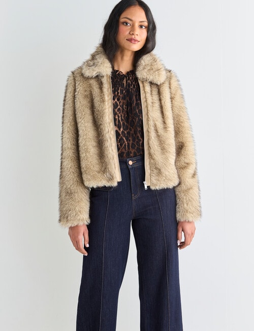 Whistle Faux Fur Zip Up Jacket, Natural product photo View 05 L