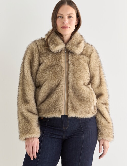 Whistle Faux Fur Zip Up Jacket, Natural product photo View 12 L