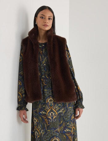 Whistle Faux Fur Gilet, Chocolate product photo