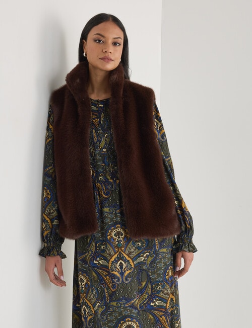 Whistle Faux Fur Gilet, Chocolate product photo