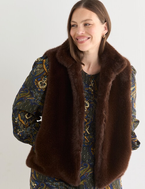 Whistle Faux Fur Gilet, Chocolate product photo View 12 L