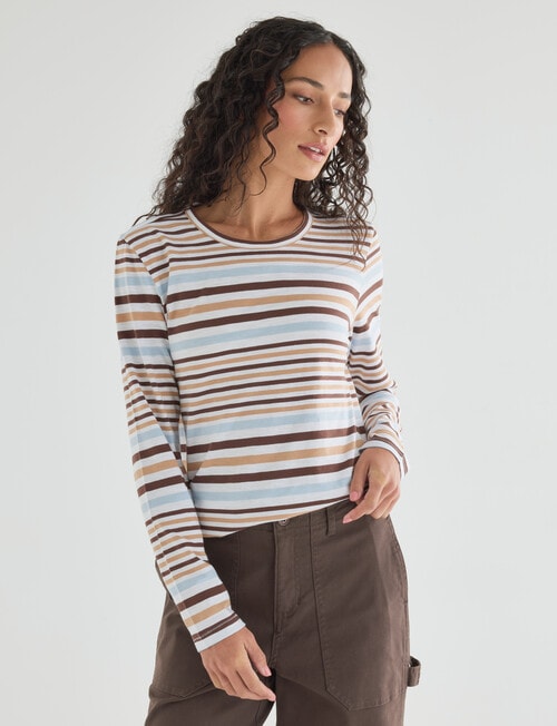 Zest Organic Cotton Long Sleeve Tee, Camel Stripe product photo