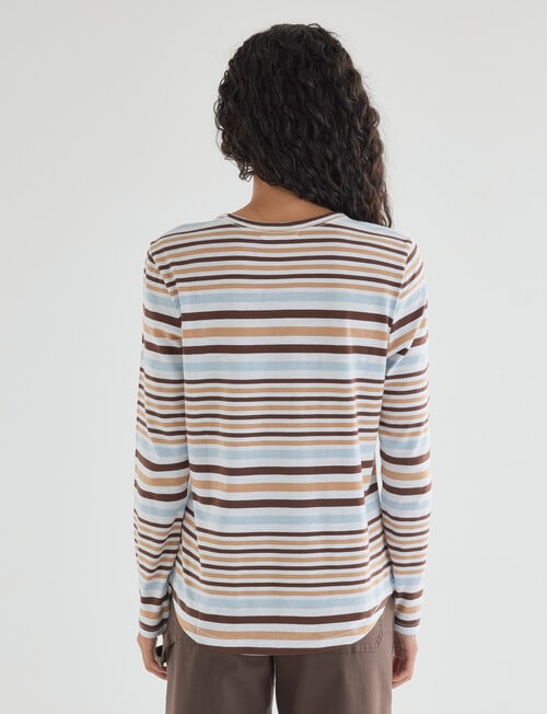 Zest Organic Cotton Long Sleeve Tee, Camel Stripe product photo View 02 L